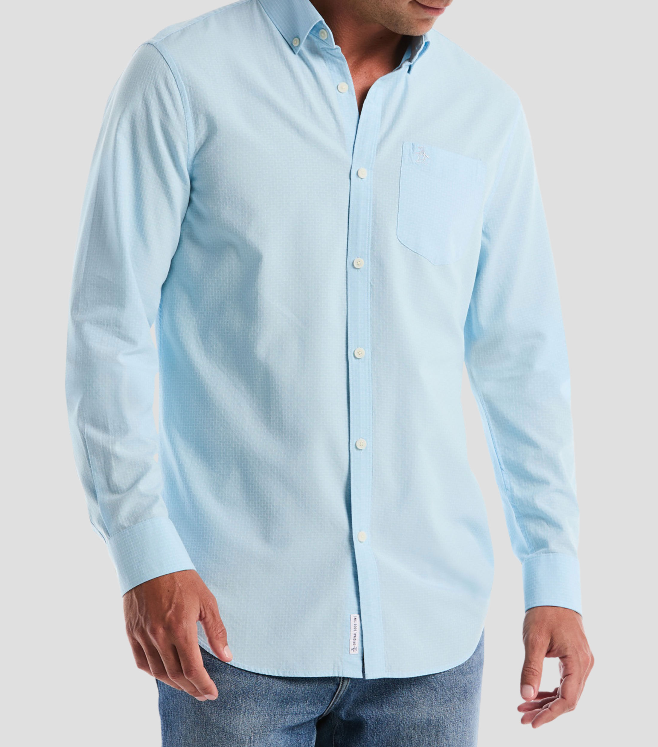 Camisa con microdiseño con manga larga Hombre